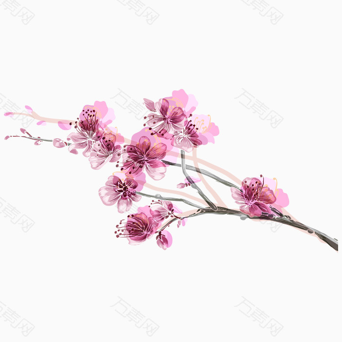 手绘春季粉色桃花素材
