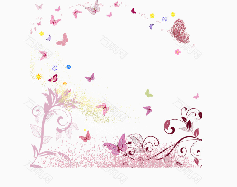 蝴蝶植物粉色边框矢量图