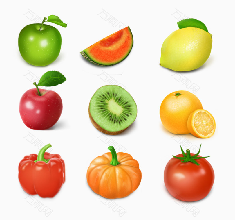 逼真水果和蔬菜PNG图标