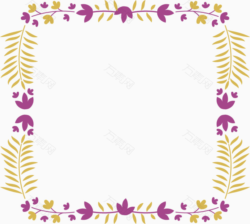 紫色花叶小清新正方形边框