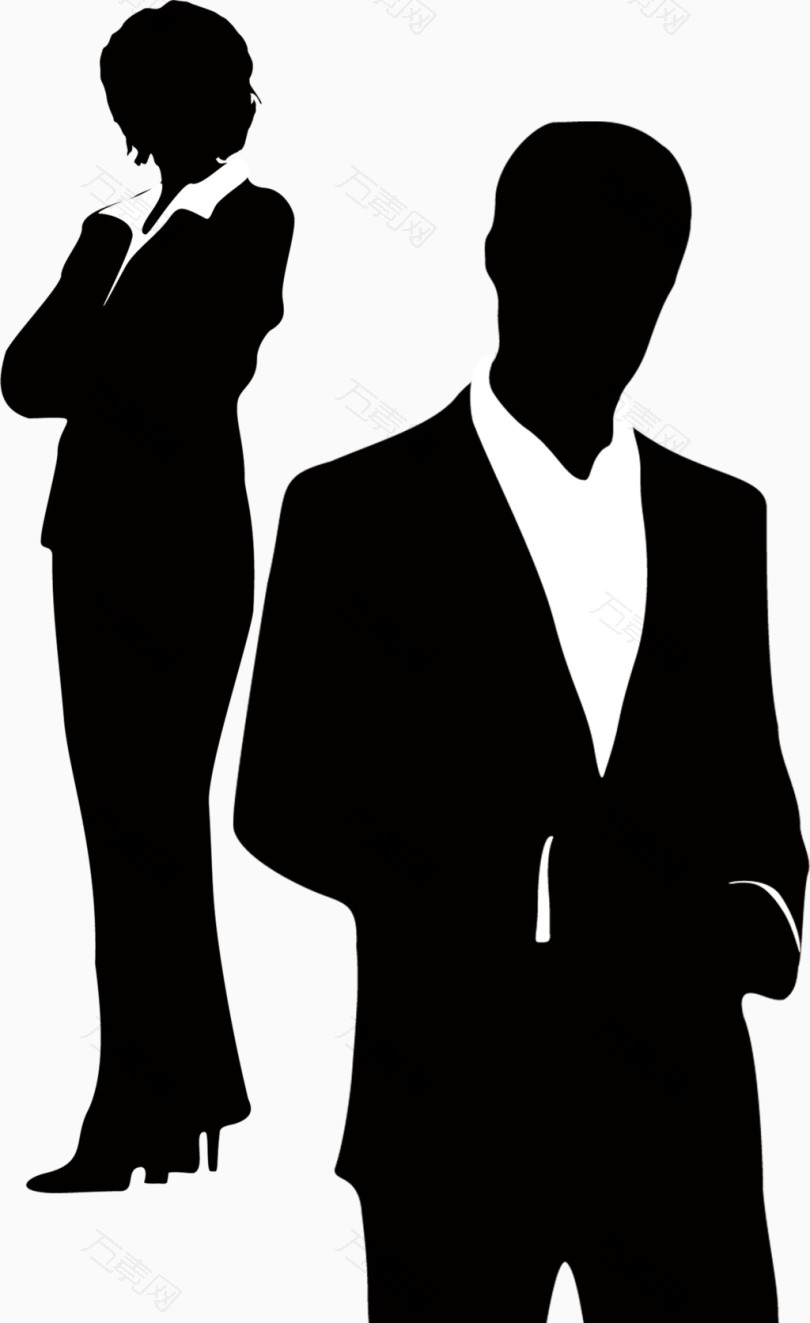 两个男女黑色剪影职业人物图案