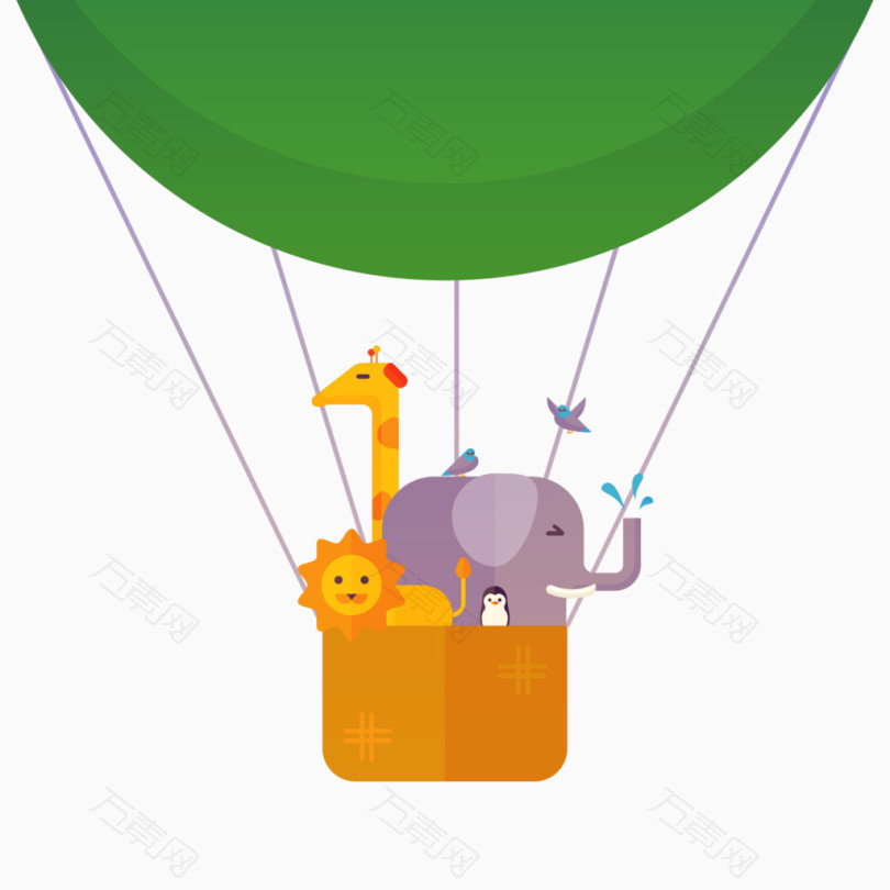 卡通热气球里的动物矢量素材