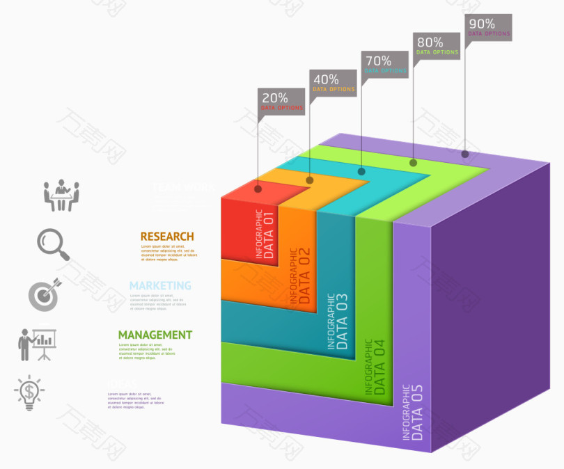 彩色方形立体数据分析矢量
