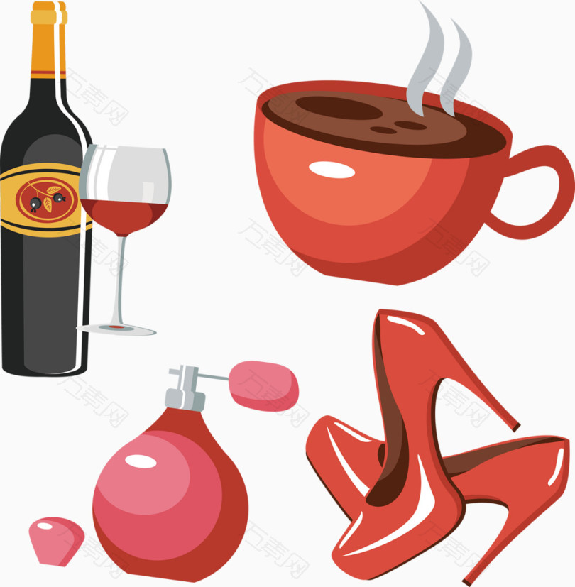 红酒咖啡香水高跟鞋图标元素