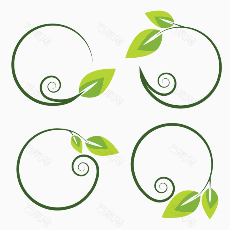 绿色树叶装饰的圆框