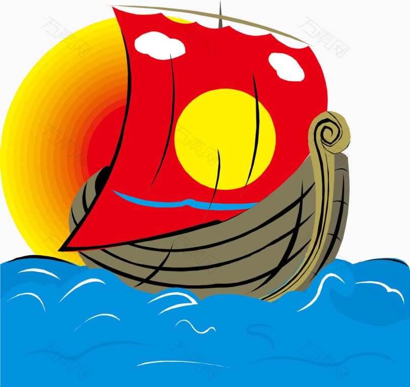 太阳大海帆船水花