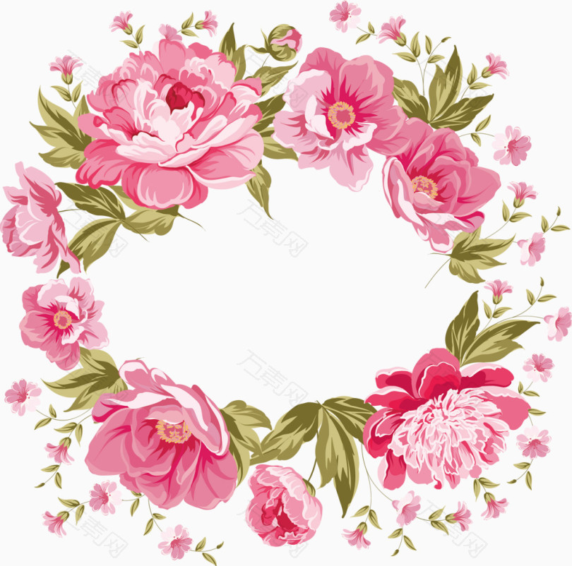 粉玫瑰花环水彩手绘装饰元素
