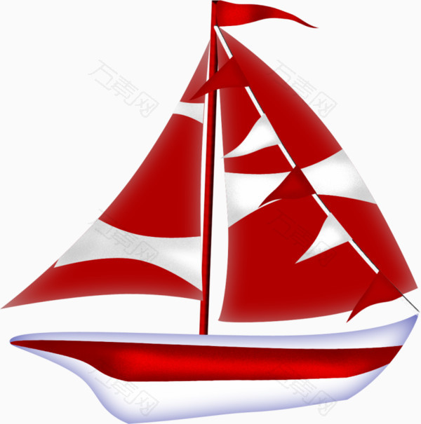 卡通红白色帆船