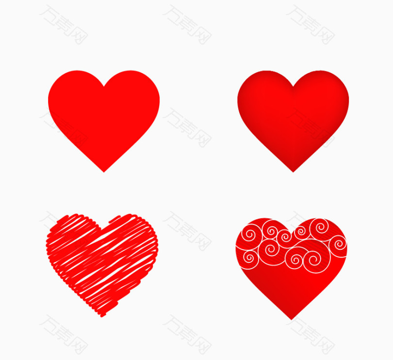 4个红色爱心图标