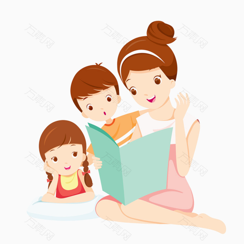 陪孩子看书的妈妈卡通人物矢量素材