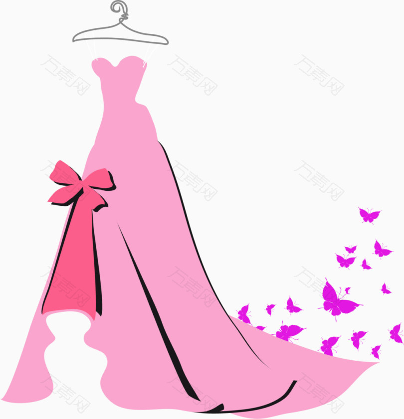 矢量手绘粉色婚纱