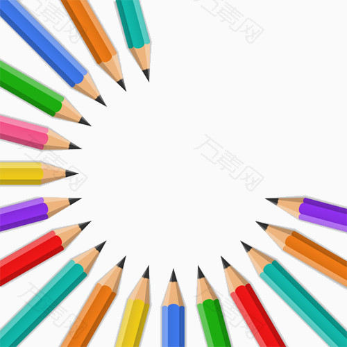 排成弧形的彩色铅笔