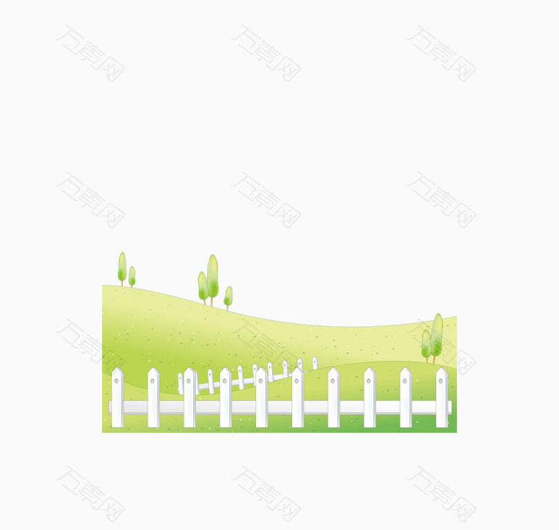 绿色手绘草原篱笆装饰