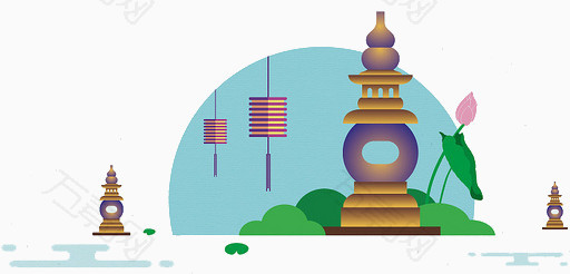 西湖中秋节装饰风景图案