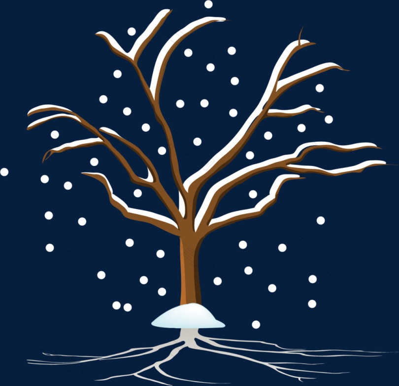 树木冬季雪花海报素材