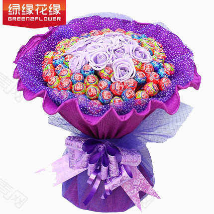 多彩花朵紫色包装蝴蝶结