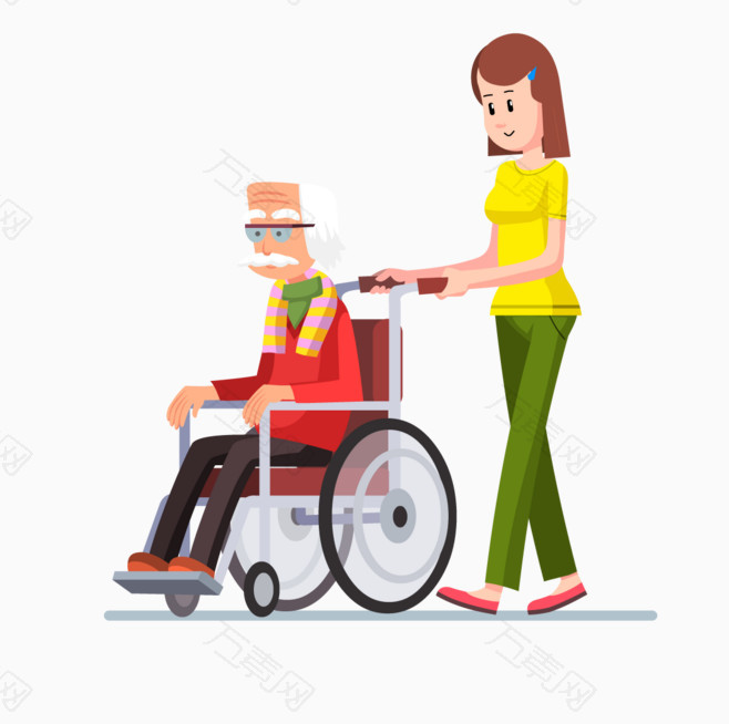 推轮椅装饰老人年轻人