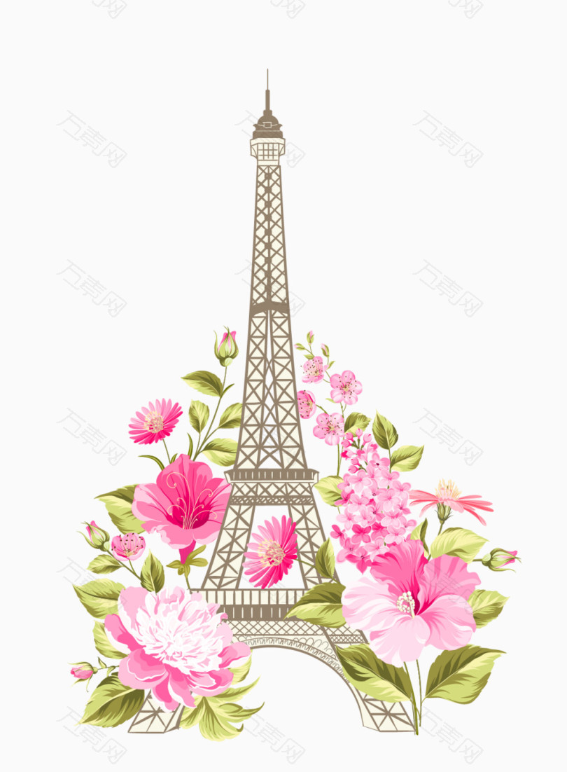 卡通手绘巴黎铁搭花卉装饰