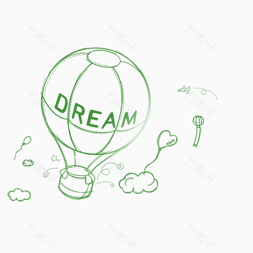 热气球可爱卡通手绘简笔线稿绿色