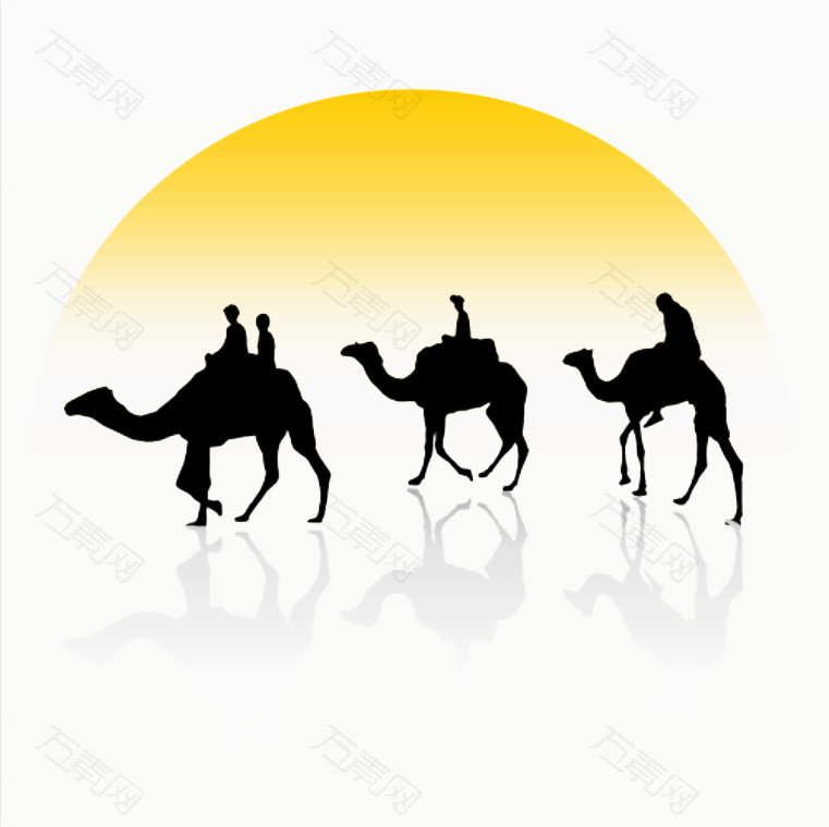 夕阳西下的骆驼剪影