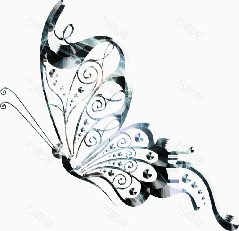 漂浮黑白色金属蝴蝶