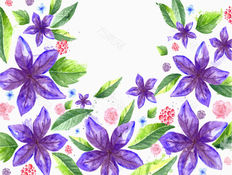 蓝紫色手绘水彩花朵背景