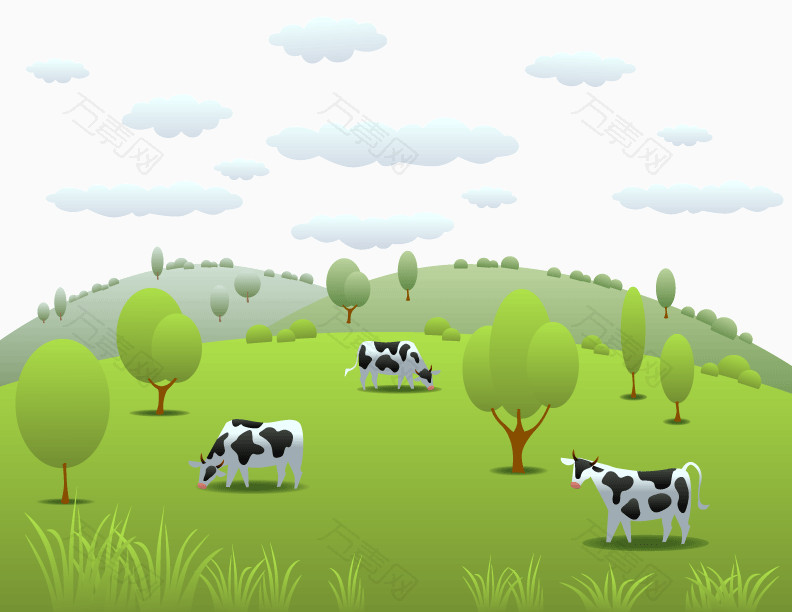 迷人的牧场奶牛背景风光矢量素材