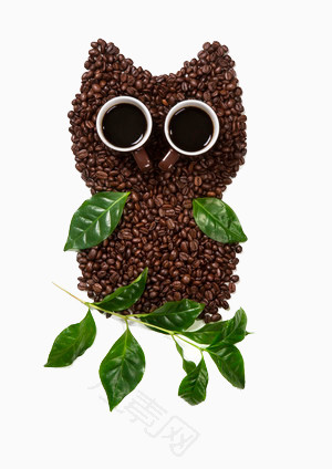咖啡豆拼成的猫头鹰