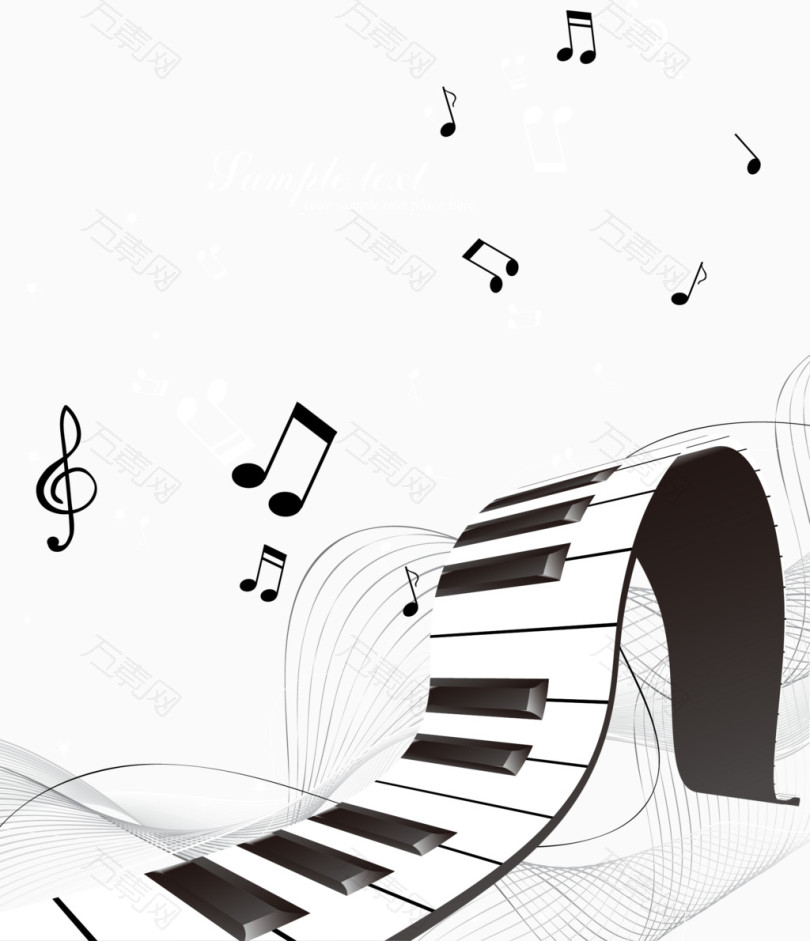 钢琴黑白键和音符