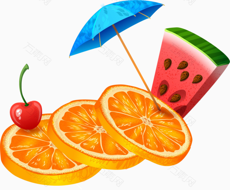 夏日元素橙子樱桃西瓜卡通手绘图标元素
