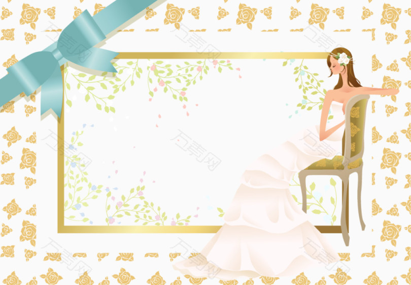 新娘和花朵背景墙婚纱照矢量素材