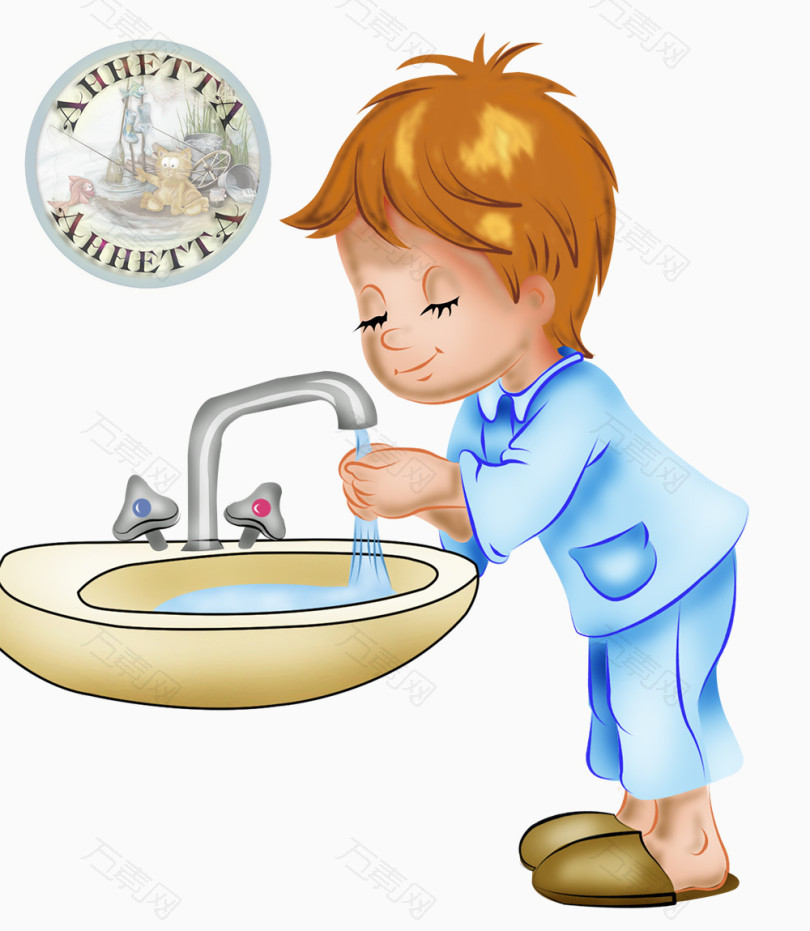 卡通手绘人物儿童洗手男孩