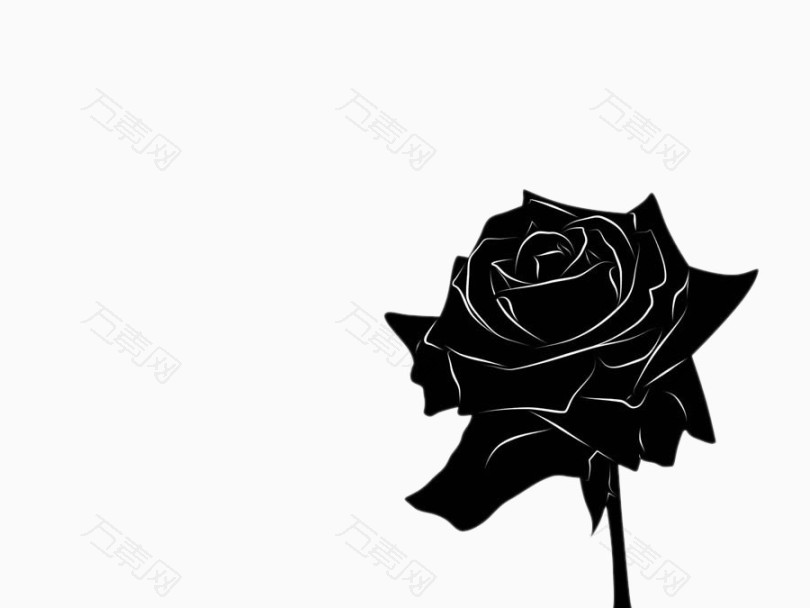 黑色玫瑰花剪影免抠元素