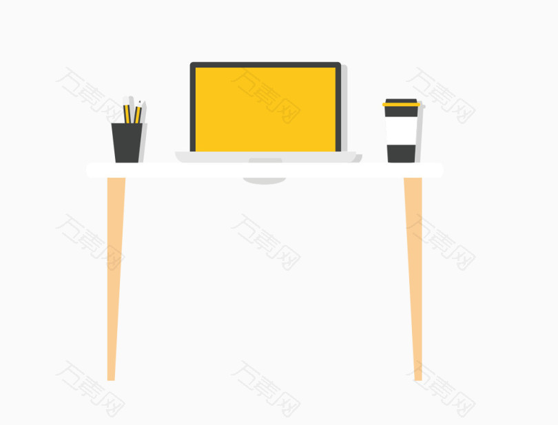 矢量黄色办公桌电脑桌