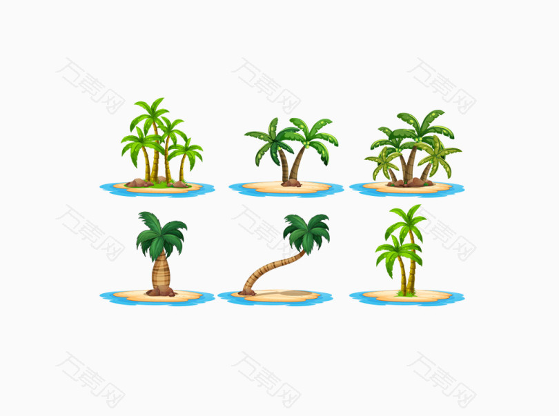 矢量绿色热带植物椰树海滩