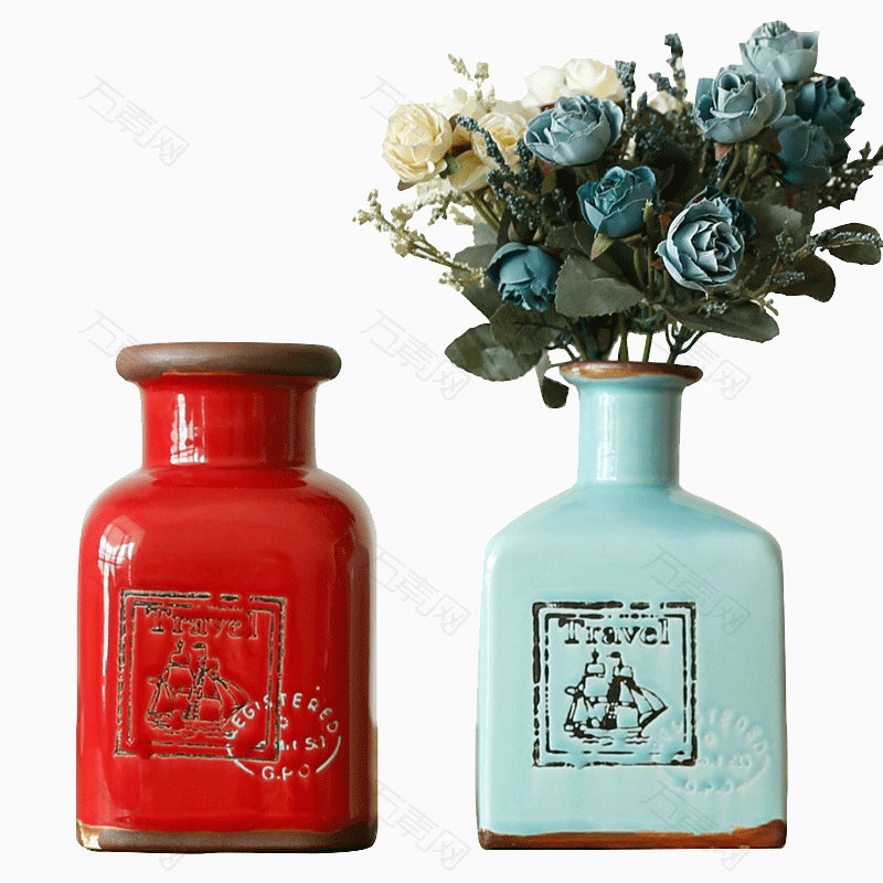 地中海风格高温陶瓷釉面小口餐桌插花装饰品花瓶摆件