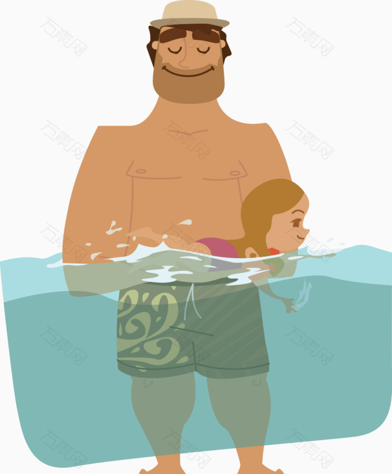 爸爸带女儿游泳