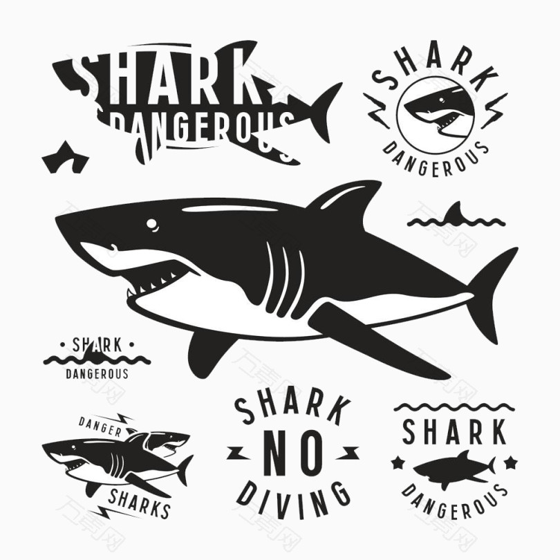 鲨鱼黑白图标
