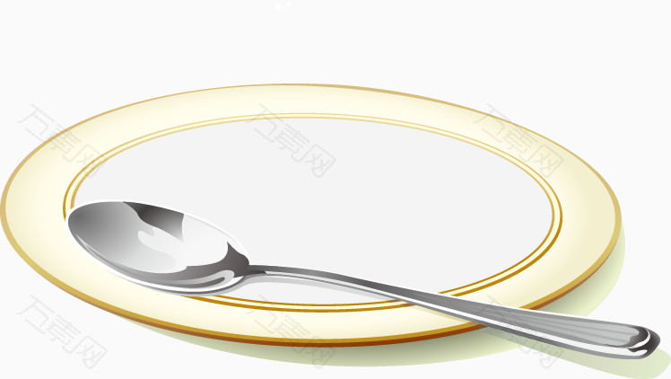 手绘白色餐盘勺子图案