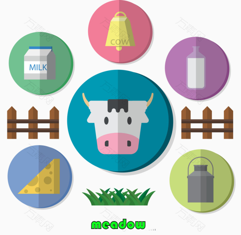6款牧场奶牛元素图标