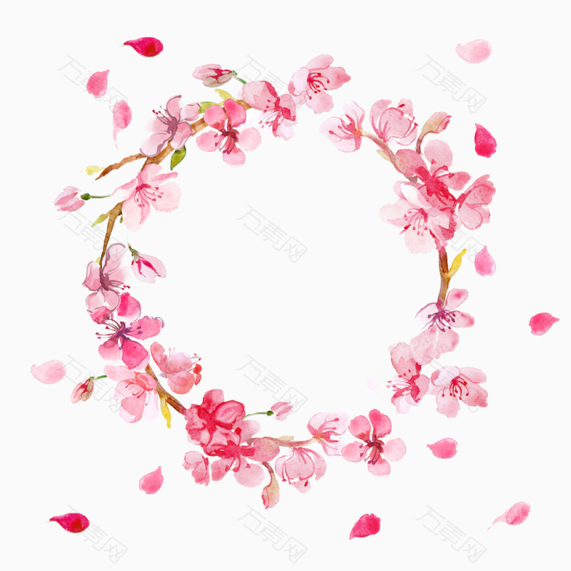 花卉植物粉色花朵桃花花圈圆素材PNG