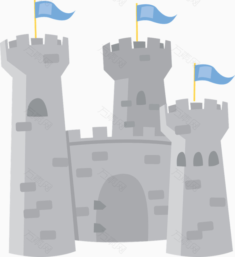 卡通灰色城堡带蓝旗帜
