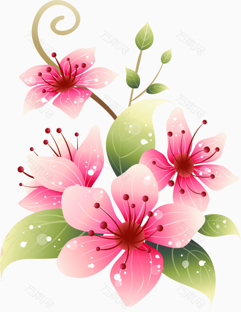 粉色手绘线条花朵