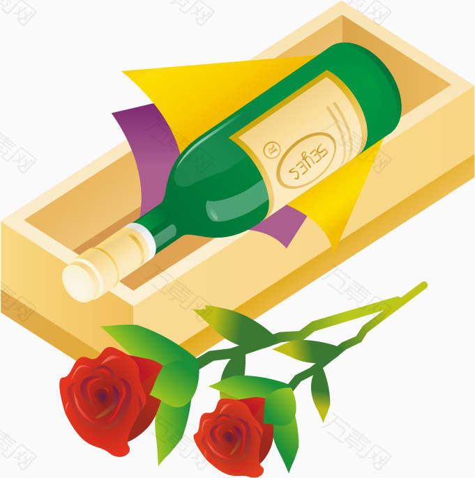 精美爱情情人节玫瑰花花束香槟红酒