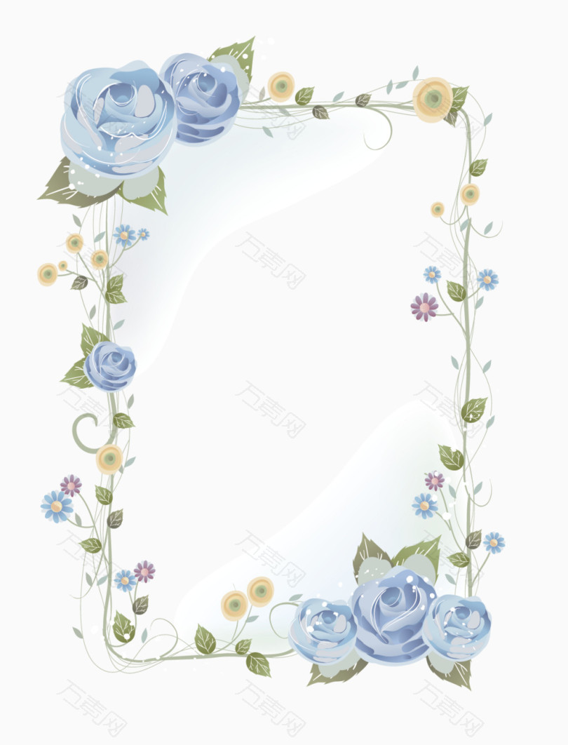 矢量蓝色玫瑰花边框素材