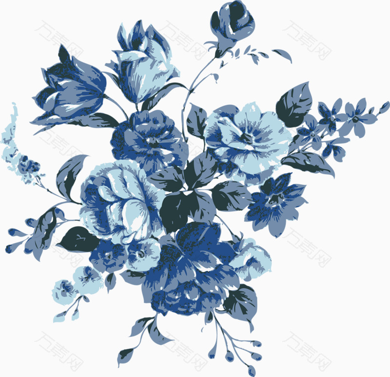 手绘蓝色花朵背景