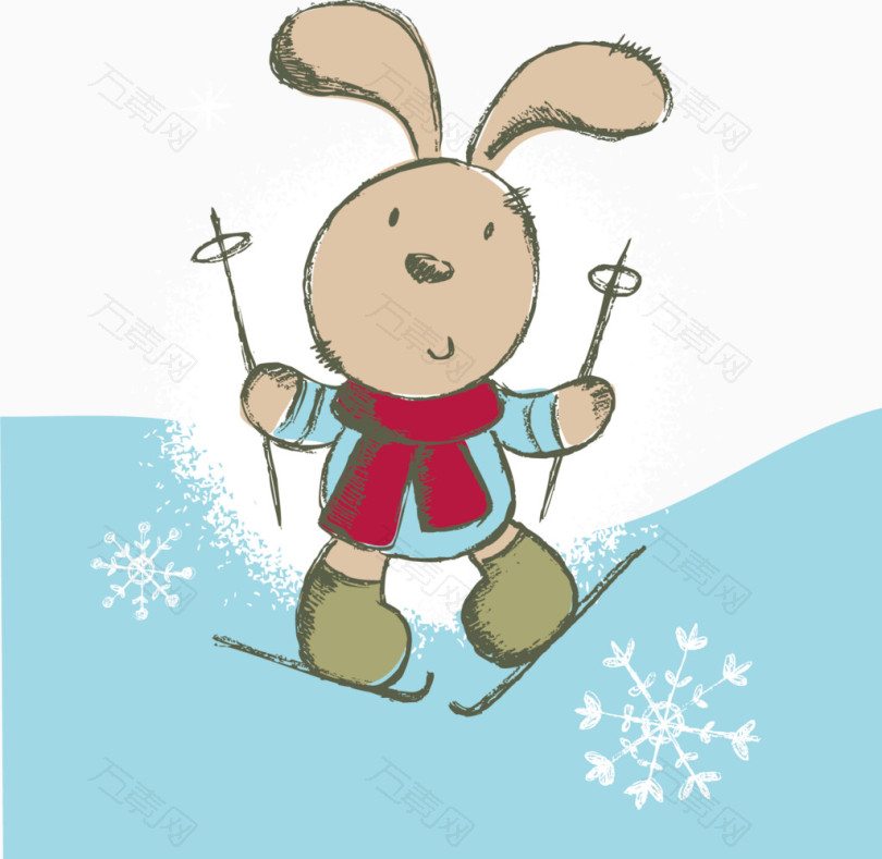 兔子滑雪冰雪游元素