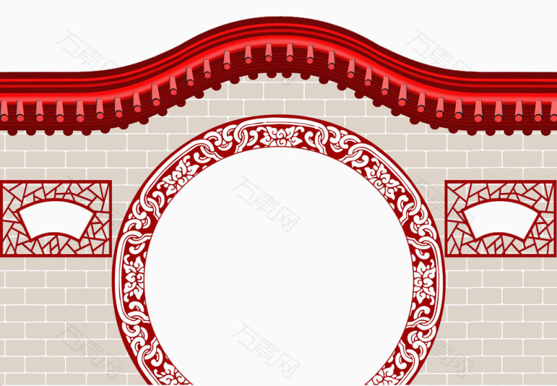 手绘喜庆中式拱门