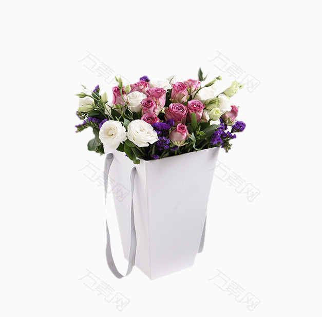 紫玫瑰白桔梗礼盒花束