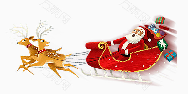 可爱圣诞老人坐驯鹿雪橇卡通手绘